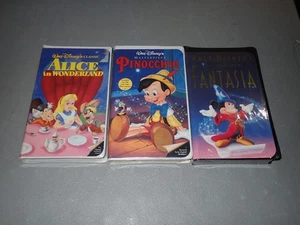 3x Disney VHS Tapes NOS Fantasia Pinocchio Alice in Wonderland - Picture 1 of 10