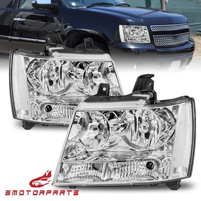 2PCS Chrome Headlights For 2007-2013 Chevy Suburban 1500 2500 Tahoe Avalanche - Imagem 1 de 4