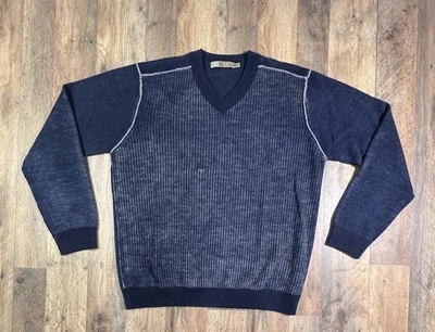 RAFFI 100% Extra Fine Merino Wool V-Neck Sweater Long Sleeve Blue Soft Medium. - Image 1 of 4
