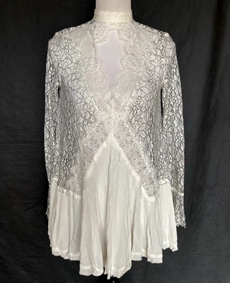 FREE PEOPLE Size L Tell Tale Heart Cutout Lace Long Sleeve Tunic Dress NWT $128 - Image 1 of 4