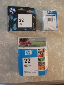 (3) New & Genuine HP 22 Tri-Color Ink Cartridges! - Picture 1 of 7