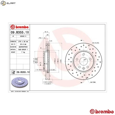 2x BRAKE DISC 09.B355.1X FOR VAUXHALL ASTRA/Mk/VI CHEVROLET AVEO/Hatchback 1.2L - Image 1 of 4