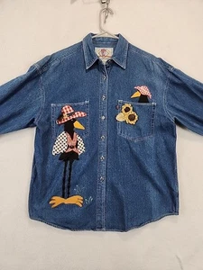 Vintage Levis Metal Button Denim Shirt Women’s L Ms Crowsby Sunflower Patches - Picture 1 of 14