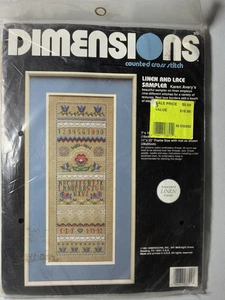 Dimensions Karen Avery Linen & Lace Sampler Cross Stitch Kit 3701 NOS From 1991 - Bild 1 von 6