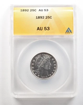 1892 Barber Quarter AU53 ANACS *5145 - Image 1 of 3