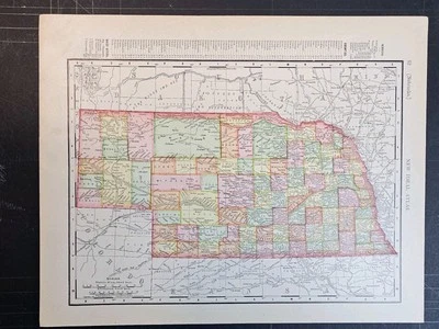 1907 map of Nebraska w/ map of Kansas on the reverse, from an atlas - Image 1 of 2