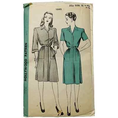Vintage Hollywood Pattern Service 1552 Flyfront Dress 12 COMPLETE Patch Pocket - Image 1 of 4