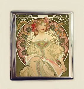 Mucha Cigarette Case Business Card ID Holder Wallet Art Nouveau Champenois - Picture 1 of 4
