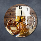 Tulup Echt-Glas Uhr Wanduhr Rund Küche 30 cm  Bier Brezel braun