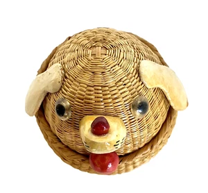 12 Mid-Century Hand Woven Sweet Grass Coasters, Bamboo Puppy Basket Container - Picture 1 of 11
