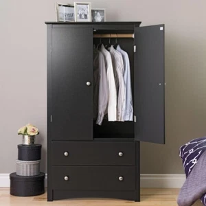 58.75-In Bedroom Wooden Wardrobe TV Closet Storage Cabinet Armoire New Black - Picture 1 of 5