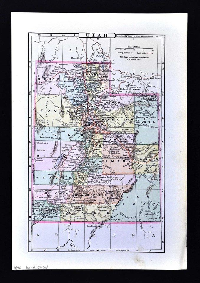 Mapa Johnson 1896 - Utah - Salt Lake City Provo Ogden Brigham Nephi Logan Heber  Foto 1 de 1