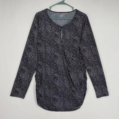 Motherhood Womens Maternity XL Pullover Knit Top Black White Long Sleeves Ruched - Image 1 of 4
