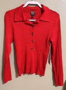 Worthington roter Pullover Pulli Polokragen gerippt tailliert Shell Langarm L - Bild 1 von 8