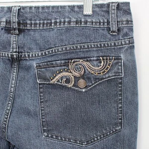 Pantalones de mezclilla azules descoloridos Glory para mujer talla 10 bolsillos bordados - Imagen 1 de 12
