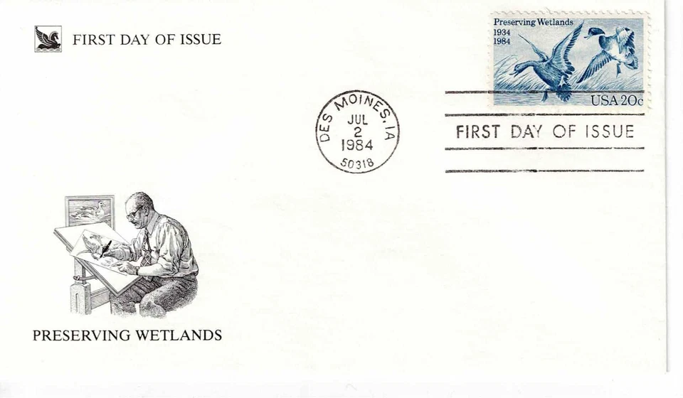 US Scott #2092, First Day Cover 7/2/84 Des Moines Single Wetlands - Image 1 of 1