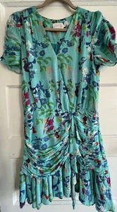 Tanya Taylor Sasha Floral Mini Wrap Dress Sz 0(XS-S) turquoise(V - Picture 1 of 12
