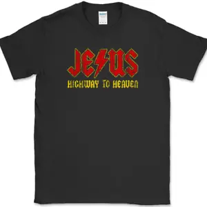 Jesus Highway To Heaven T-Shirt Funny Christian God Praise Rock Religious Tee - Picture 1 of 10