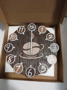 Coffee Bean Quartz Wall Clock 12" Round Plastic Brown Faux Wood Grain Battery - Picture 1 of 6