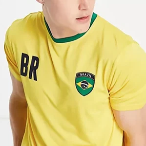 Brasil Soccer Football T-Shirt Yellow #10 Brazil Flag Logo LARGE Athletic Tee - Picture 1 of 6