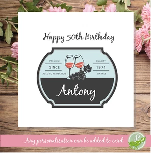 Personalised Name Age Wine Wine Label Male Female Birthday Card - Picture 1 of 4