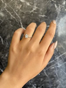 Certified 1.50 CT E/VS1 Emerald Cut Solitaire Lab Grown Diamond Engagement Ring - Picture 1 of 13