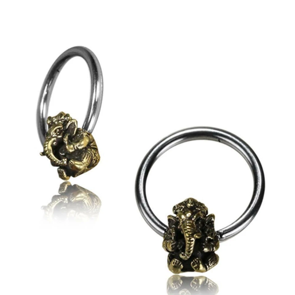 Universale Piercing Sfera a Clip Anello Argento Golden Ottone Ganesha Setto Tra - Immagine 1 di 1