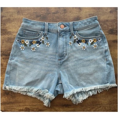 Pantalones Cortos Bordados Lauren Conrad Para Mujer 6 Azul Claro Tiro Alto Foto 1 de 4