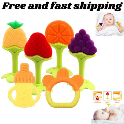 Juguetes para la dentición del bebé 6 paquetes de mordedores de bebé de silicona sin BPA, orgánicos seguros para congelador Foto 1 de 4