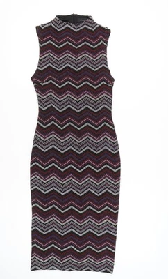 New Look Women’s Black Purple Chevron Bodycon Dress Size 14 - Image 1 of 4