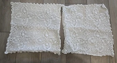VTG Crochet Boudoir Pillow Shams Cases 15x15" Handmade Cotton Cottage Core  - Image 1 of 4