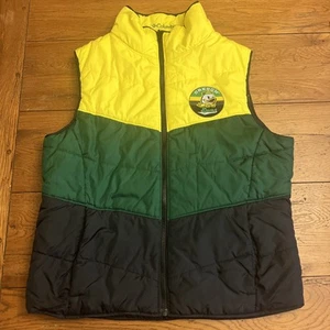 Columbia Oregon Ducks Puffer Vest Size L Reversible Yellow Green Black - Picture 1 of 9