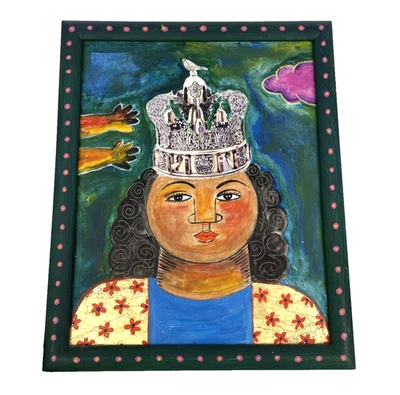 Collage de medios mixtos de Jesús Tellosa pintura de arte popular mexicano 2005 rey David Foto 1 de 4