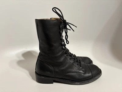 Vtg Chanel Black Leather CC Logo Boots 37 - Image 1 of 4