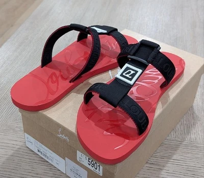 Sandalias Christian Louboutin de cuero con suela roja negras 46 EE. UU. 13 $450 para hombre Foto 1 de 4