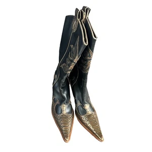 Botas de Vaquero Para Raio Mujer Izquierda 10M Derecha 9M Western Negras Cuero Metálico - Imagen 1 de 6