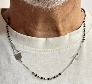 Collana in Acciaio Mod. Rosario Unisex Chiusura a moschettone - Imagen 1 de 9