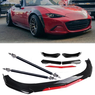For Mazda MX-5 Miata Front Bumper Lip Splitter Lower Spoiler Body Black+Red - Image 1 of 4