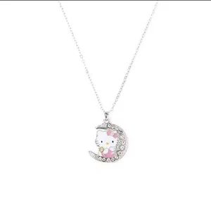 1 x Pretty HELLO KITTY Crystal & Enamel Pendant Silver Colour Chain - Picture 1 of 4