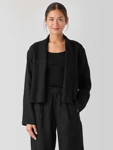 Chaqueta Eileen Fisher Pañuelo Orgánico Negro Lino Cuello Alto Talla Mediana Nueva con Etiquetas - Imagen 1 de 9