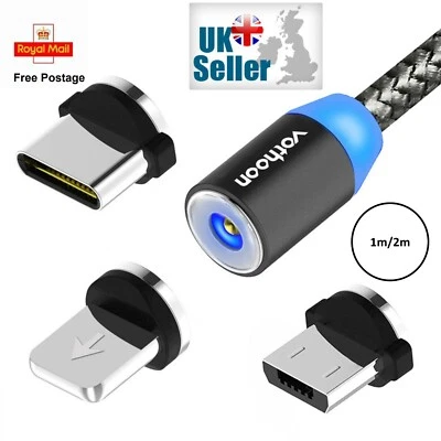 3 in 1 Magnetic Fast Charging USB Cable Charger 2.4A Phone Type-C Micro USB IOS - Image 1 of 4