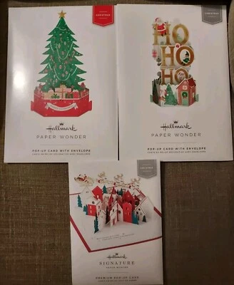 Lote de 3 tarjetas de Navidad emergentes premium Hallmark SIGNATURE Paper Wonder Foto 1 de 2