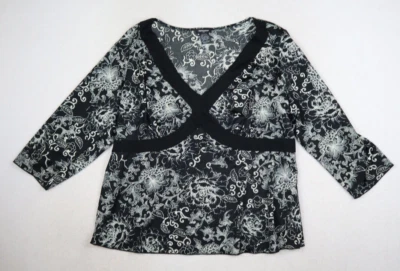 SOMBRA DE OJOS - TOP DE PUNTO ELÁSTICO MANGA 3/4 ESTAMPADO BLANCO Y NEGRO PARA MUJER - TALLA 3X Foto 1 de 4