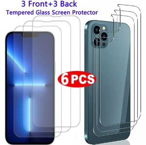 3 Front+3 Back Tempered Glass Screen Protector For iPhone 16 15 14 13 12 Pro Max - Picture 1 of 12