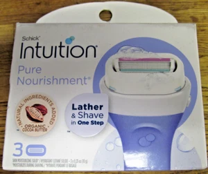 NUOVA CONFEZIONE 3 CARTUCCE SCHICK INTUITION PURO NUTRIMENTO BURRO DI CACAO BIOLOGICO - Foto 1 di 3