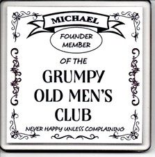 Personalised Grumpy Old Man's Club Acrylic Coaster 4'x4' NEW Beer Drink Mug Mat