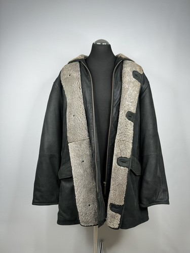 Nappa di agnello uomo Burberry shearling giacca di pelle giacca cappotto nero taglia 52