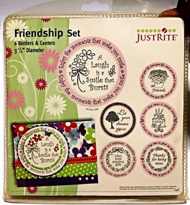 JustRite Stamps Friendship Set 6 Borders & Centers Dia. 3 1/4 Mix & Match Create - Picture 1 of 6