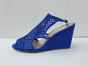 NEW Material Girl Kinzley Peep Toe Blue Wedge $59 Heels Size- 11 - Picture 1 of 9