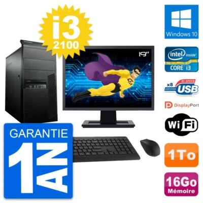 PC Tour Lenovo M91P Pantalla 19" Core I3-2100 RAM 16Go Disco 1To Windows 10 Wifi - Imagen 1 de 3